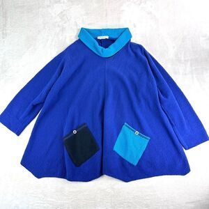 Margaret‎ Winters Blouse Women’s Small Lagenlook Blue Oversized Cowl Neck USA